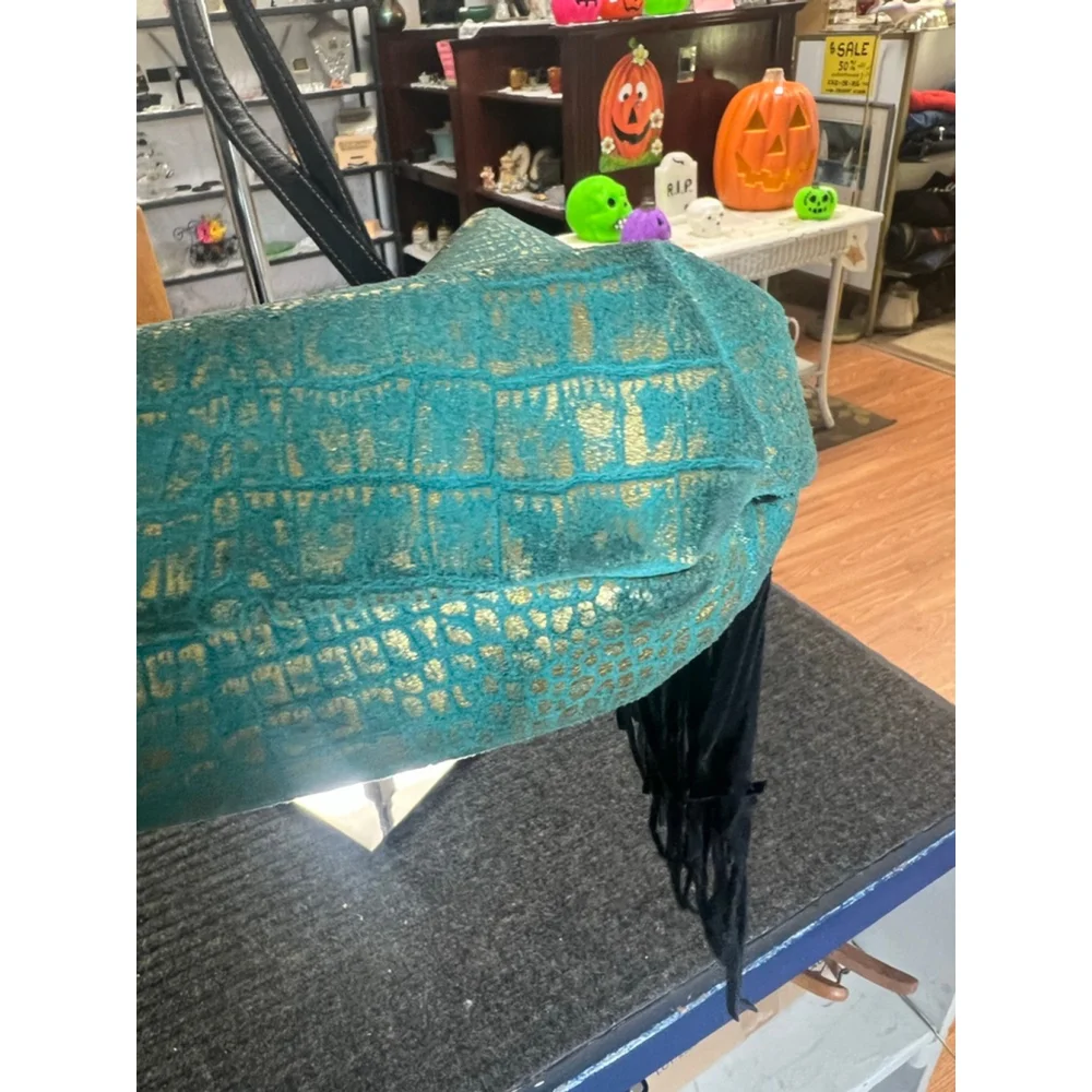 Teal Suede Handmade Leather Shoulder Bag Purse Turquoise Style Buckle GUE